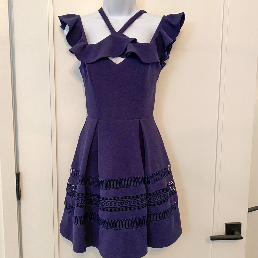 Navy blue cold shoulder swing dress